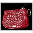 Red Croc Embossed Mini Wallet Coin Purse Keychain Faux Leather Silver Tone