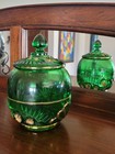 Eapg Green Glass Esther Pattern Sugar Bowl W Lid Riverside Antique 1896 W Gold