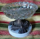 Ashtray Brass Baroque Rococo Cut Glass Pedestal Cigar Marble Vintage Mcm Heavy