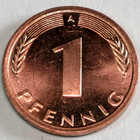 1995-a Germany   1 Pfennig Coin   Brilliant Uncirculated   Heavy Luster   Km 105
