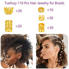 110 Pcs Gold Hair Jewelry For Braids And Dreadlocks - Metal Rings  Cuffs  Clips
