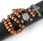 Sacred St Michael Wood Beads Rosary Solid Wooden Prayer Chaplet With Cross Saint