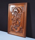 Antique French Solid Walnut Wood Highly Carved Panel W bacchus And Lion