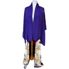 Handmade Kimono Robe Womens One Size Purple Silk Crane Landscape Traditional Art