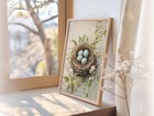 Easter Nest Wall Art Print  Blue Eggs Spring Printable  Vintage Farmhouse Floral