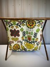 Vtg 70s Foldable Sewing Yarn Knit Crochet Basket Caddy Tote Bag Wood Frame Mcm