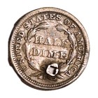 1854 Seated Liberty Half Dime Nice Patina Arrows   Date Vg f Details Holed 