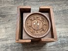 Wooden Carved Bar Coasters With Holder Clover Design Vintage Mcm Retro Decor