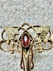 French Antique Art Nouveau Tri Color 9k Gold   Garnet Ornate Brooch Chatelaine