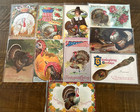 Lot Of 10 Antique thanksgiving Postcards turkeys pilgrim pumpkins vintage d606