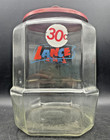 Vintage 8-sided Lance Glass Display Counter Cookie Cracker Jar W  Red Metal Lid