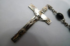 Vintage Antique Sterling Silver Crucifix Black Beads 5 Decade Rosary 1950 Italy