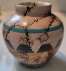Navajo Ernest John  Horsehair Pottery Vase Vessel Pot Vintage 3 1 2 X 3 1 2