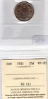 1921 Canada 25 Cents Silver Coin - Iccs Vf 20