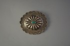 Old Pawn Navajo Indian Silver Hand Stamped Concho Barrette - Turquoise - 3 1 4 