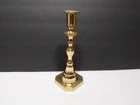 Vintage Polished Brass Candlestick Holder With A Hexagonal Base 