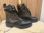 Louis Vuitton Monogram Leather Combat Ankle Boots Lace-up Zip Buckle Eu 37