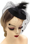 Fascinator Hats For Women Tea Party Veil Feather Fancy Pillbox Hat 20s 50s