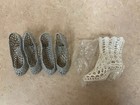 Vtg Crochet High Heels Silver Shoes  Slippers  Handmade 2 Pairs  White Boot
