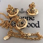 Vivienne Westwood Necklace Earrings Set Tiny Orb Gold Clear W pouch No Box 2