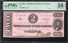 T-54 1862  2 Confederate Currency Pmg 58 Epq 40927