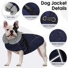 Large Dog Puffer Jacket Built In Harness Warm Winter Vest Coat Dark Blue L