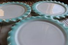 3 Vintage Hazel Atlas Glass Turquoise Aqua Crinoline Ripple 10 5  Dinner Plates
