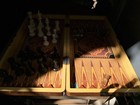 Vintage Large 3-in-1 Chess Backgammon Checkers Folding Board Metal Figures