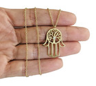 925 Solid Sterling Silver   Gold Plated Hamsa Tree Of Life 18  Necklace - Esn56
