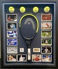 Novak Djokovic Signed Tennis Racquet Racket   Photos grand Slam Balls Framed Coa
