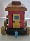 Vintage Fisher Price Huffy Puffy Caboose Wooden Pull Toy With Watchman Rolls