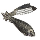 Antique Victorian French Silver Metal Mens Fish Figural Mustache Comb Rare C1870