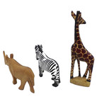 Giraffe Rhinoceros Zebra Animal Wood Figurine Lot 3 African Folk Art Painted