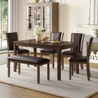 6 Piece Dining Table Set Wooden Dining Table With 4 Chairs   Bench Light Gray