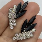 Vtg Art Deco Navette Rhinestone Black Clear Cocktail Earrings Post Statement