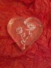 Vintage Mcm Retro Acrylic Lucite Etched Roses Heart Paperweight 4 x4  