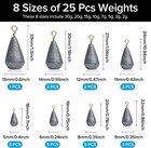 25pcs Fishing Weights Sinkers Bass Casting Worm Sinker Bullet Sinker 2g - 30g