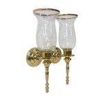 Vintage Copper Craft Guild Brass Hurricane Wall Sconce Pair Gold Rim Glass 15 