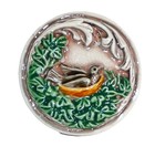 Adorable Bird In Nest Art Stone Shank Button - 1-1 4    Green Leaves - Cute Bird