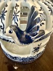Vintage Rare Chinese Blue   White Ceramic Porcelain Hand Painted Bird Feeder