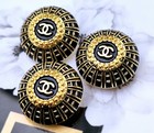 2 Chanel Steel Stamped Cc Black Gold Round Button 18mm Set Of 2