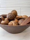 Vtg Mcm Hand Turned Burl Walnut Wood Bowl Billings Mo  116 13 Pc Carved Fruit