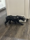 Vtg Large Leather Wrapped Black Panther Statue With Glass Eyes