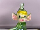 Rare Vintage Ceramic Pixie Elf Figurine 1950s Mid-century Green 5 5  X 5 