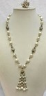 Vintage Necklace   Ring Set Silvertone Faux Pearls Faceted Rhinestone Pendant 