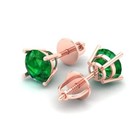 2ct Round Cut Solitaire Stud Earrings - Gemstone - Solid Rose Gold  Screw Back