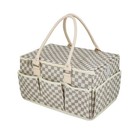 Luxury Baby Diaper Caddy Organizer With Lid- Stylish Checkered Nursery Basket   