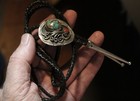 Small Old Navajo Handmade Sterling Silver   Turquoise Stone   Coral  Bolo Tie