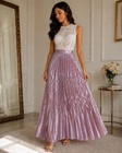 2 Women   s S Regular Purple Geometric Pleated Long Skirt Pull-on Elastic Waist