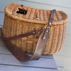 Antique Vintage 1950s Fly Fishing Creel Leather Strap 15    X 8    X 8   